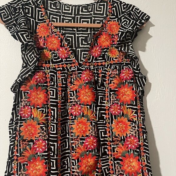 DressāembroideredĀ midiāsizeāSāorangeāblackāprint - Picture 5 of 7